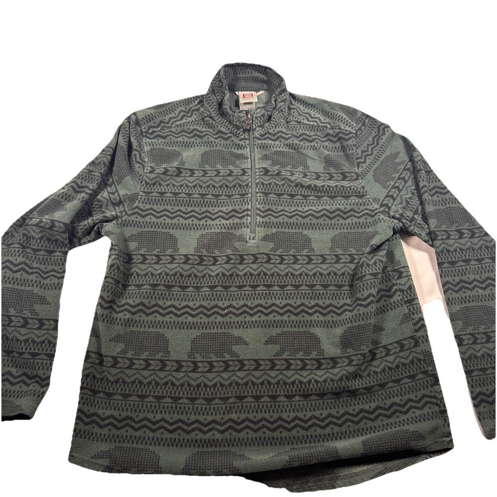 Avalanche Mens Quarter Zip Fleece Pullover Green Bear Print XL 0062